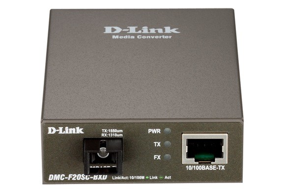 DL-DMC-F20SC-BXD/A1A WDM медиаконвертер с 1 портом 10/100Base-TX и 1 портом 100Base-FX с разъемом SC (ТХ: 1550 нм; RX: 1310 нм) для одномодового оптического кабеля (до 20 км)