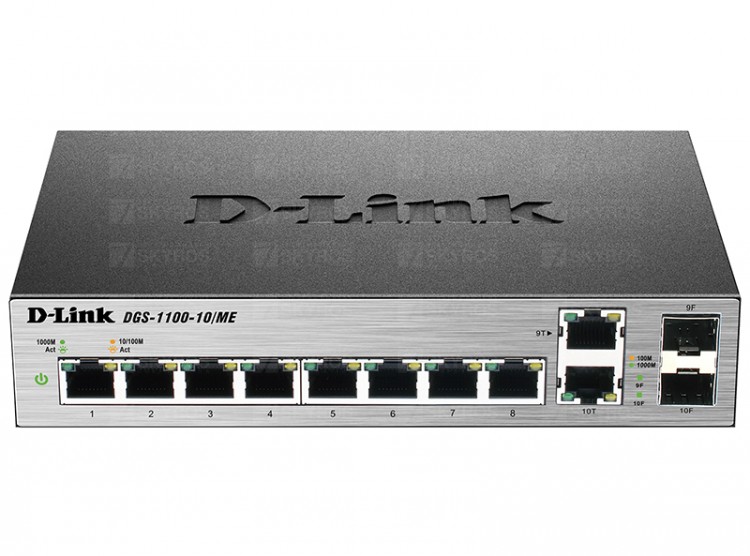 DL-DGS-1100-10/ME/A2A Коммутатор управляемый L2 с 8 портами 10/100/1000Base-T и Uplink 2 комбо-портами 100/1000BASE-T/X SFP