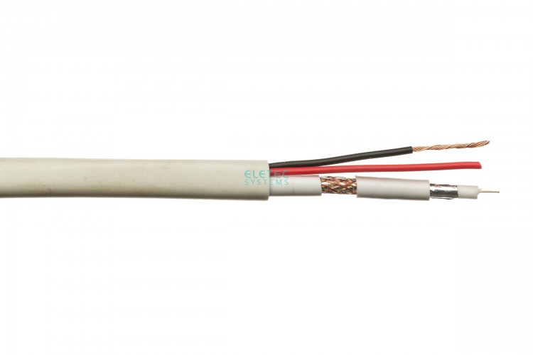 Кабель комбинированный RG59 CU+2x0.75 мм2 75 Ом, белый, 500 м