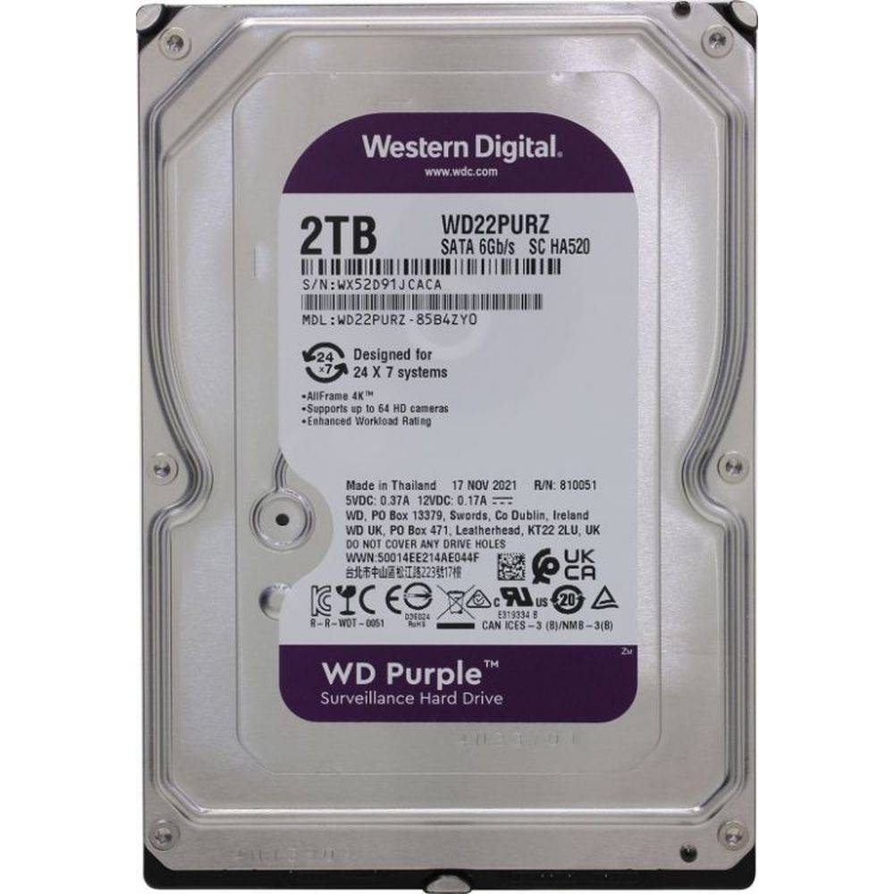 Жесткий диск WD Purple WD22PURZ, 2ТБ, HDD, SATA III, 3.5