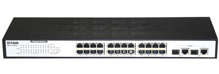 DL-DES-1026G/E1A Коммутатор неуправляемый с 24 портами 10/100Base-T и Uplink 2 портами 100/1000 Base-X SFP, 1 портом 10/100/1000 Base-T