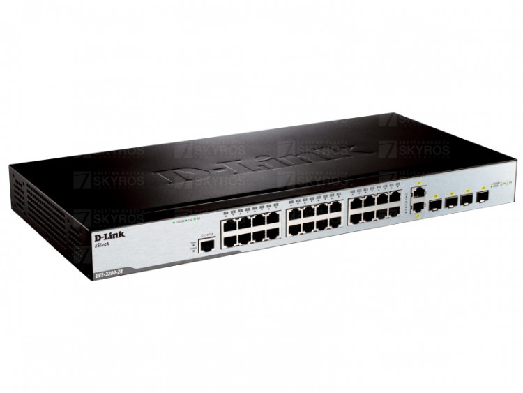 DL-DES-3200-28/C1A Коммутатор L2 управляемый с 24 портами 10/100Base-T и Uplink 2 портами 1000Base-X, 2 комбо-портами 100/1000BASE-T/X SFP