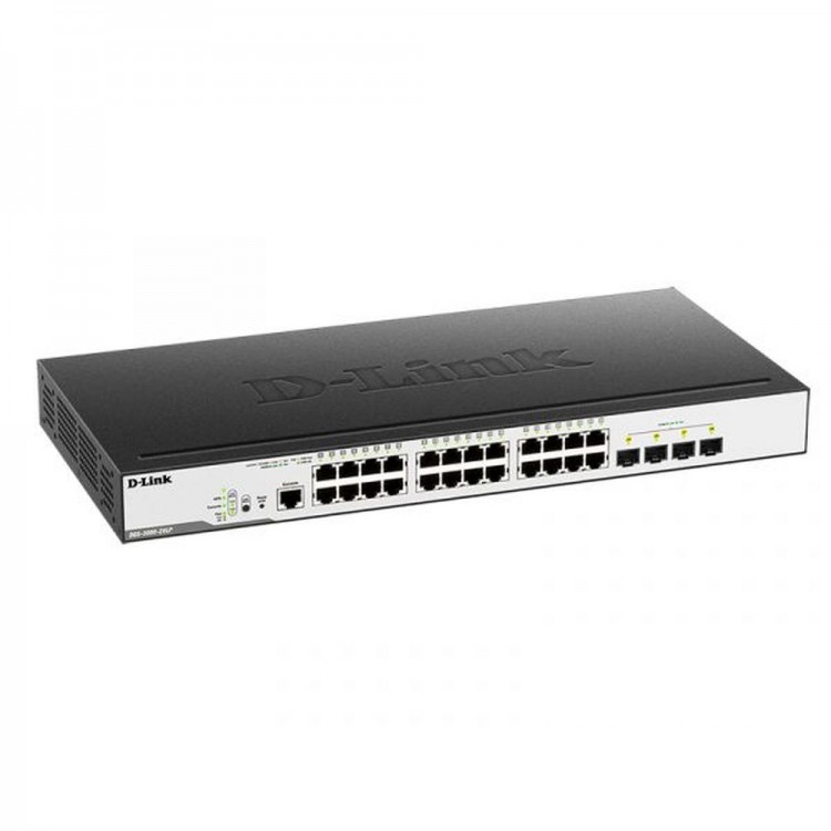 DL-DGS-3000-28LP/B1A Управляемый L2 коммутатор с 24 портами 10/100/1000Base-T и 4 портами 1000Base-X SFP (24 порта PoE 802.3af/at, PoE-бюджет 193 Вт)